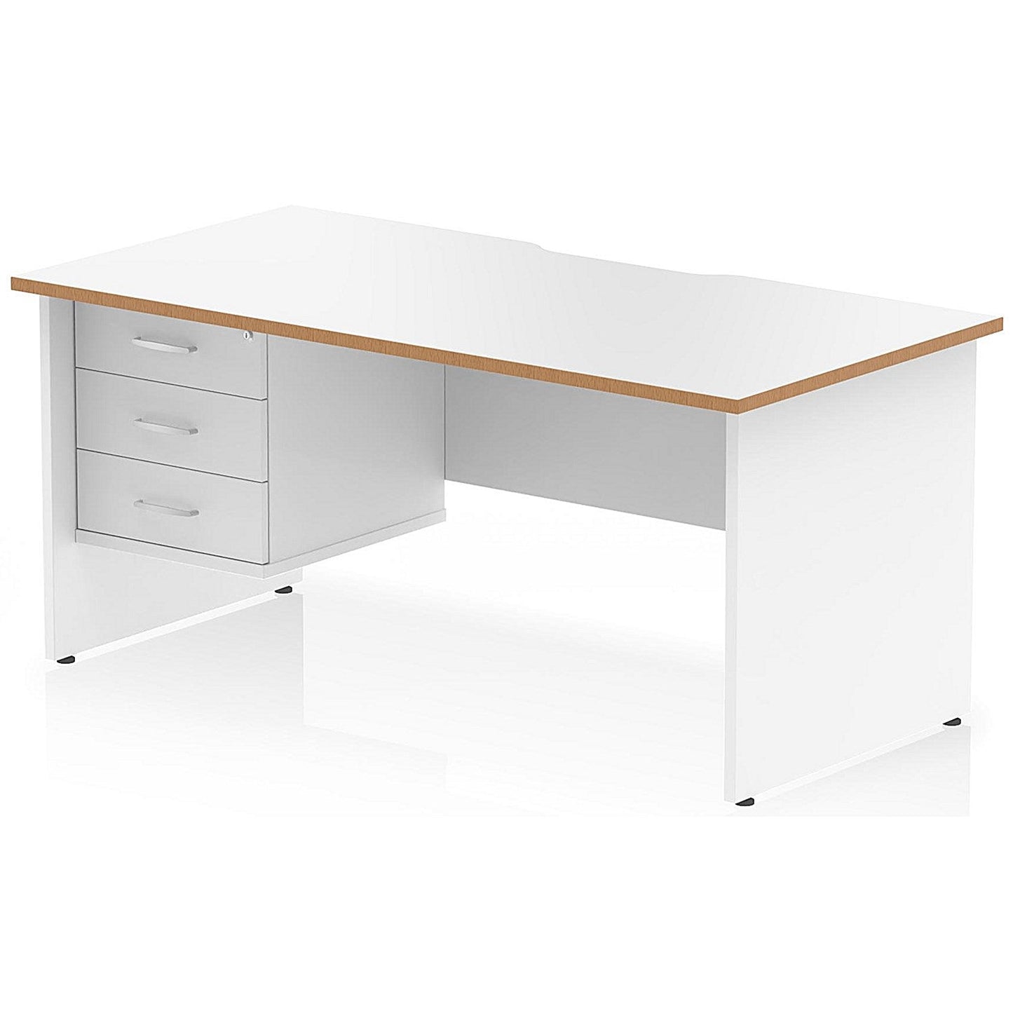 Oslo 1600 Scalloped and Wood Edge Rectangular Desk, Panel End Legs, White, With 3 Drawer Fixed Pedestal Easy2Order : OSL0172