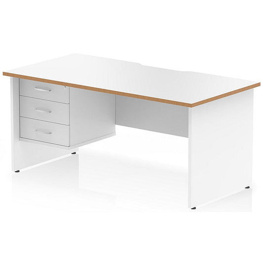Oslo 1600 Scalloped and Wood Edge Rectangular Desk, Panel End Legs, White, With 3 Drawer Fixed Pedestal Easy2Order : OSL0172