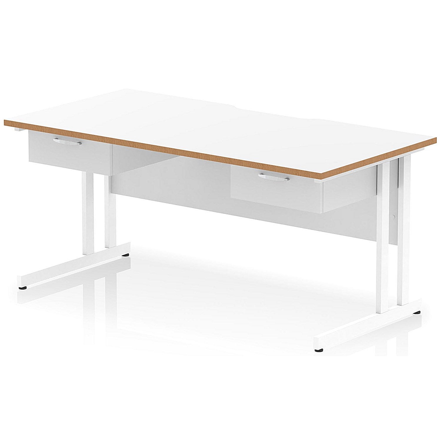 Oslo 1600 Scalloped and Wood Edge Rectangular Desk, Cantilever Legs, White, With 2 x 1 Drawer Fixed Pedestals Easy2Order : OSL0176