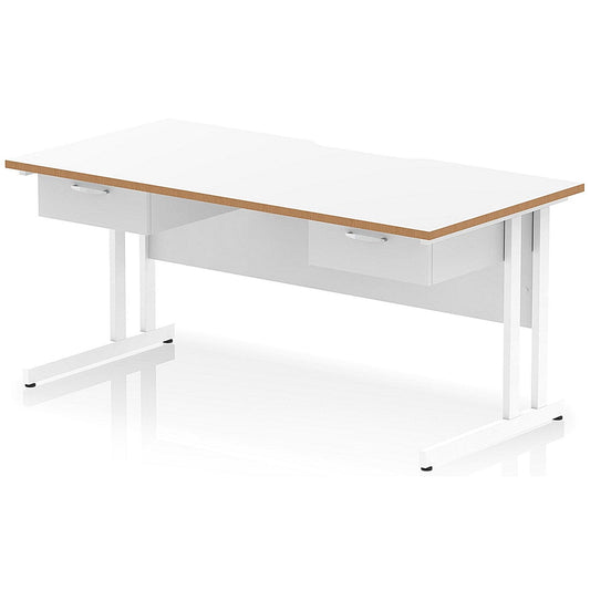 Oslo 1600 Scalloped and Wood Edge Rectangular Desk, Cantilever Legs, White, With 2 x 1 Drawer Fixed Pedestals Easy2Order : OSL0176