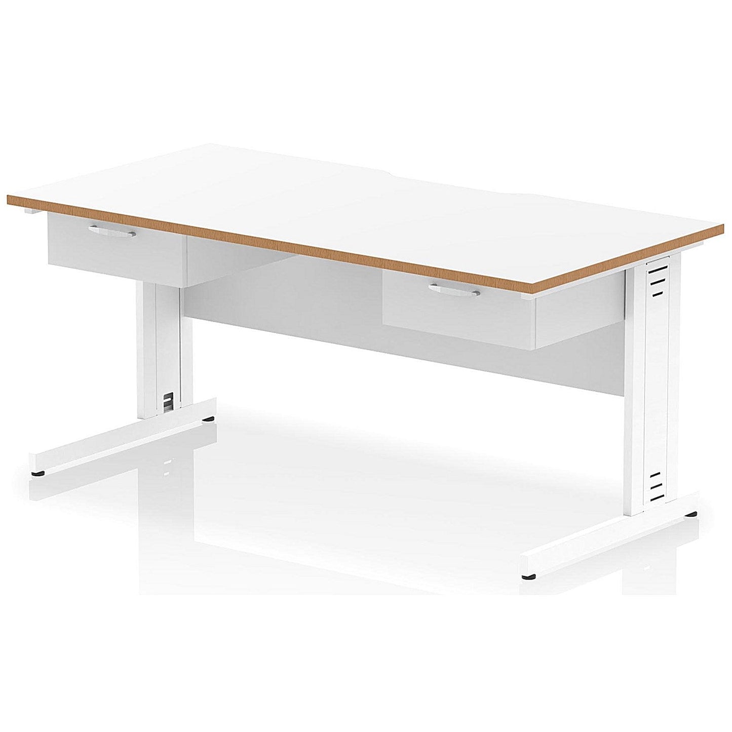 Oslo 1600 Scalloped and Wood Edge Rectangular Desk, Cable Managed Legs, White, With 2 x 1 Drawer Fixed Pedestals Easy2Order : OSL0177