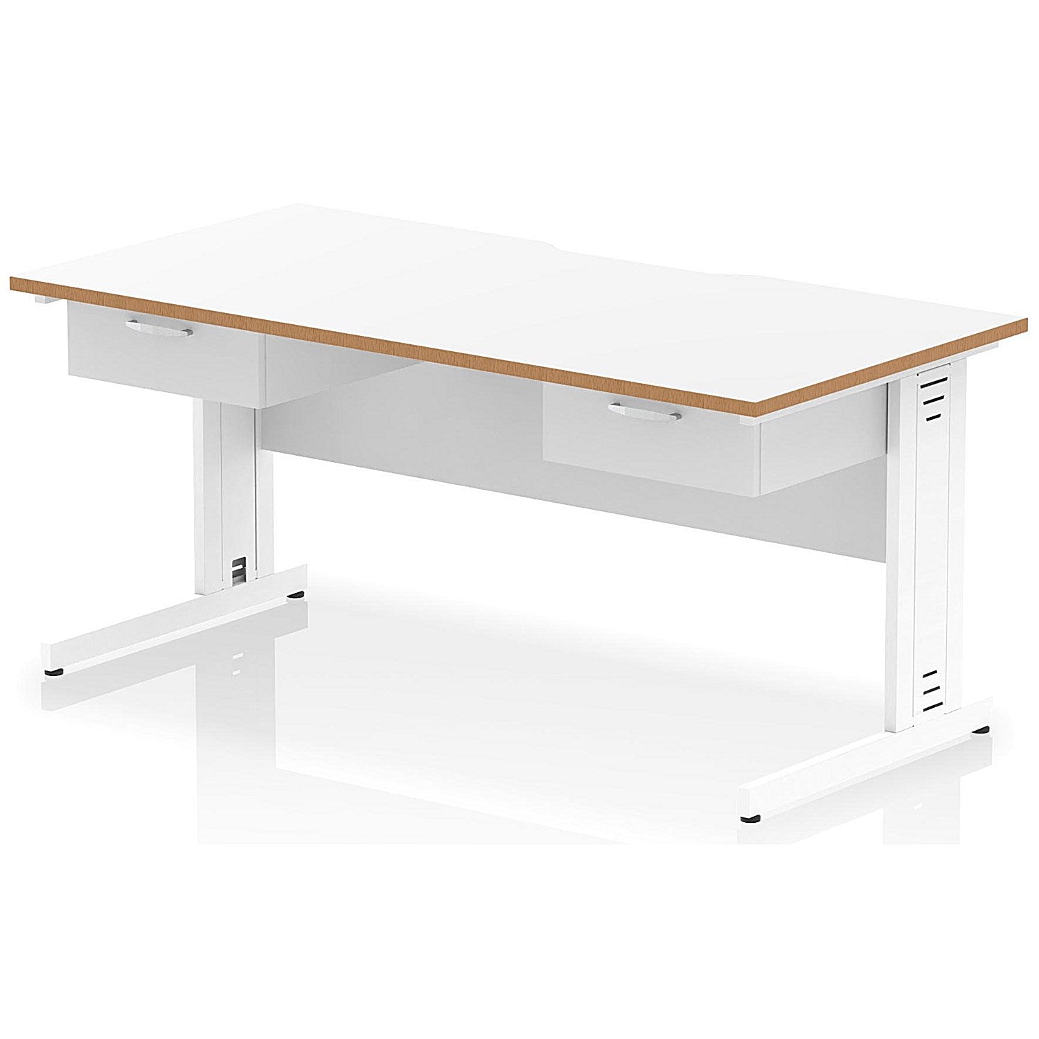 Oslo 1600 Scalloped and Wood Edge Rectangular Desk, Cable Managed Legs, White, With 2 x 1 Drawer Fixed Pedestals Easy2Order : OSL0177