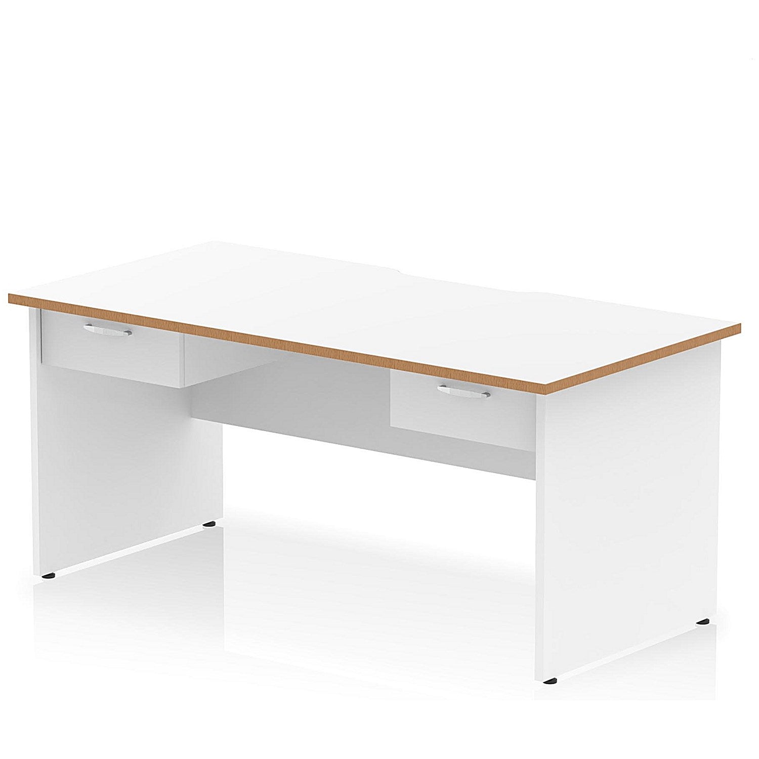 Oslo 1600 Scalloped and Wood Edge Rectangular Desk, Panel End Legs, White, With 2 x 1 Drawer Fixed Pedestals Easy2Order : OSL0178