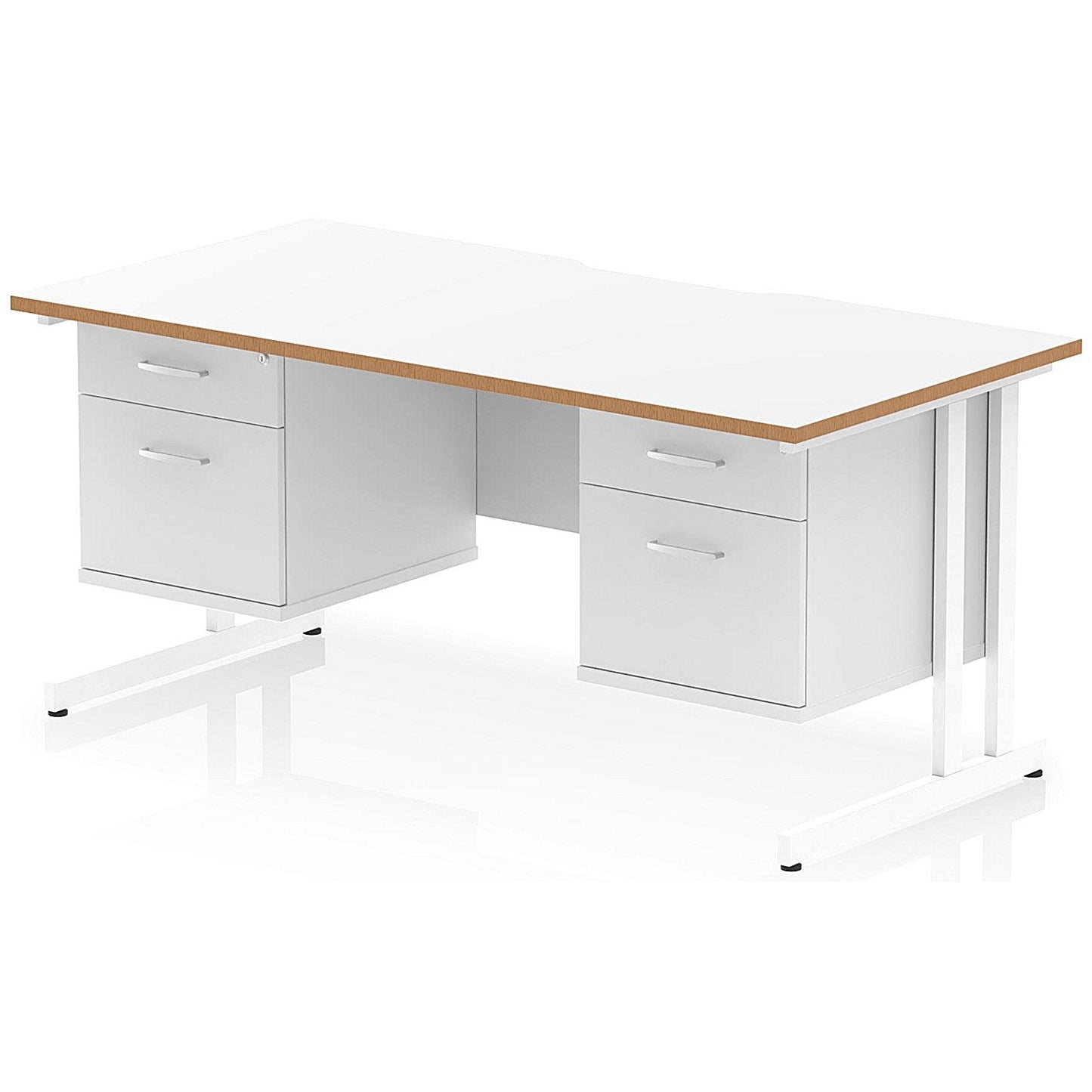 Oslo 1600 Scalloped and Wood Edge Rectangular Desk, Cantilever Legs, White, With 2 x 2 Drawer Fixed Pedestals Easy2Order : OSL0179