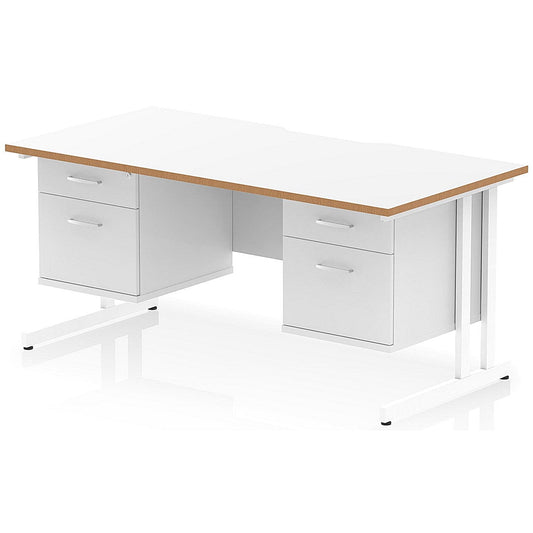 Oslo 1600 Scalloped and Wood Edge Rectangular Desk, Cantilever Legs, White, With 2 x 2 Drawer Fixed Pedestals Easy2Order : OSL0179