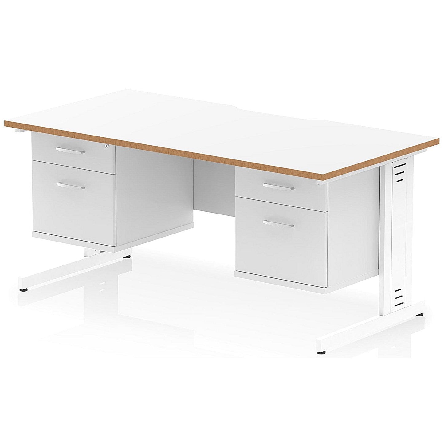 Oslo 1600 Scalloped and Wood Edge Rectangular Desk, Cable Managed Legs, White, With 2 x 2 Drawer Fixed Pedestals Easy2Order : OSL0180
