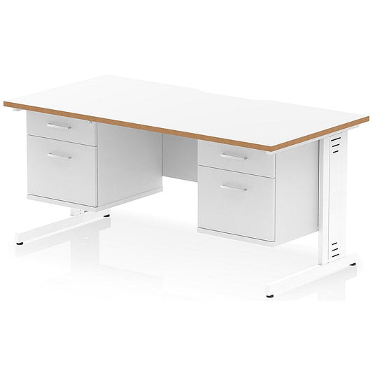 Oslo 1600 Scalloped and Wood Edge Rectangular Desk, Cable Managed Legs, White, With 2 x 2 Drawer Fixed Pedestals Easy2Order : OSL0180