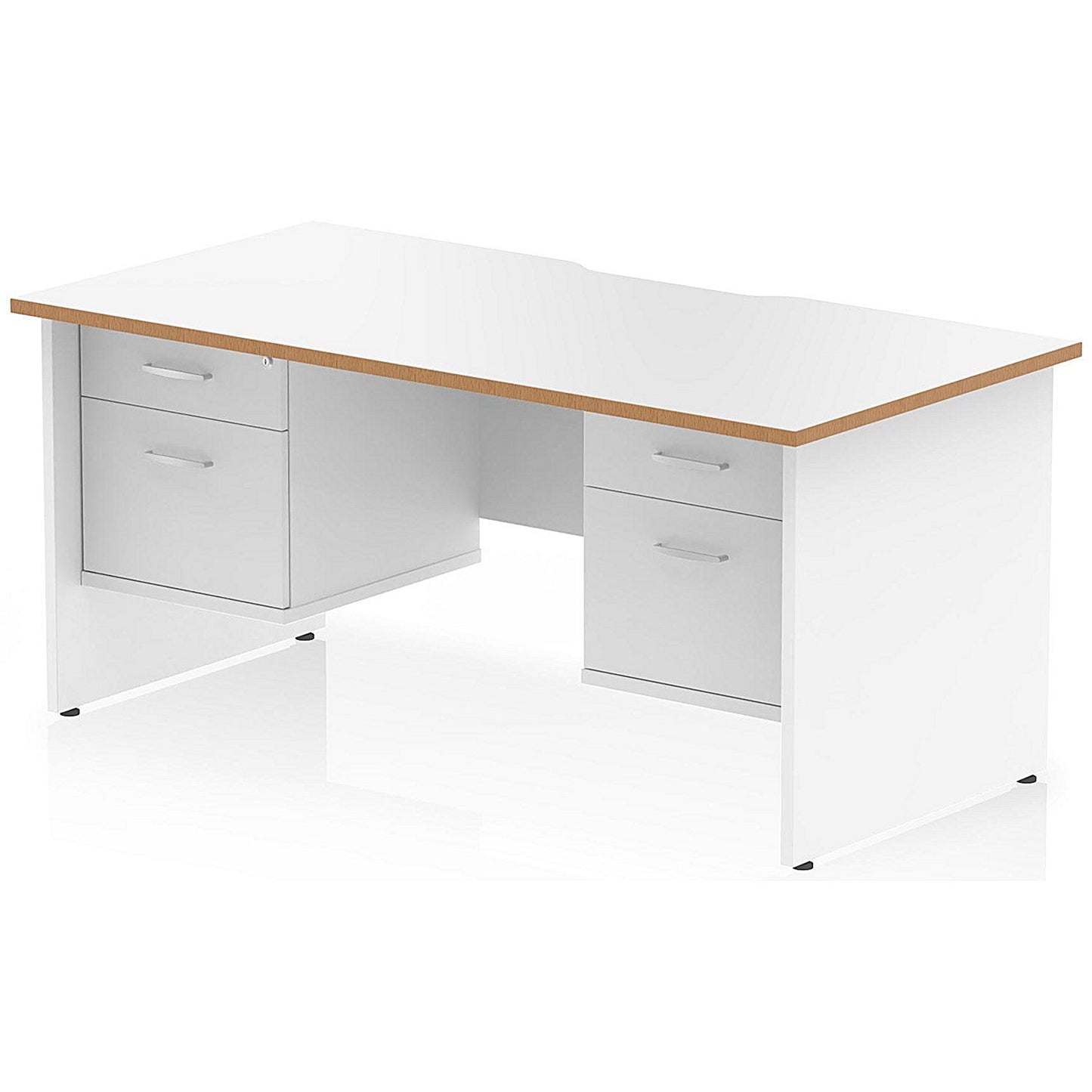Oslo 1600 Scalloped and Wood Edge Rectangular Desk, Panel End Legs, White, With 2 x 2 Drawer Fixed Pedestals Easy2Order : OSL0181