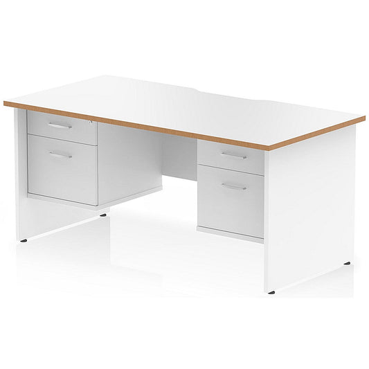 Oslo 1600 Scalloped and Wood Edge Rectangular Desk, Panel End Legs, White, With 2 x 2 Drawer Fixed Pedestals Easy2Order : OSL0181