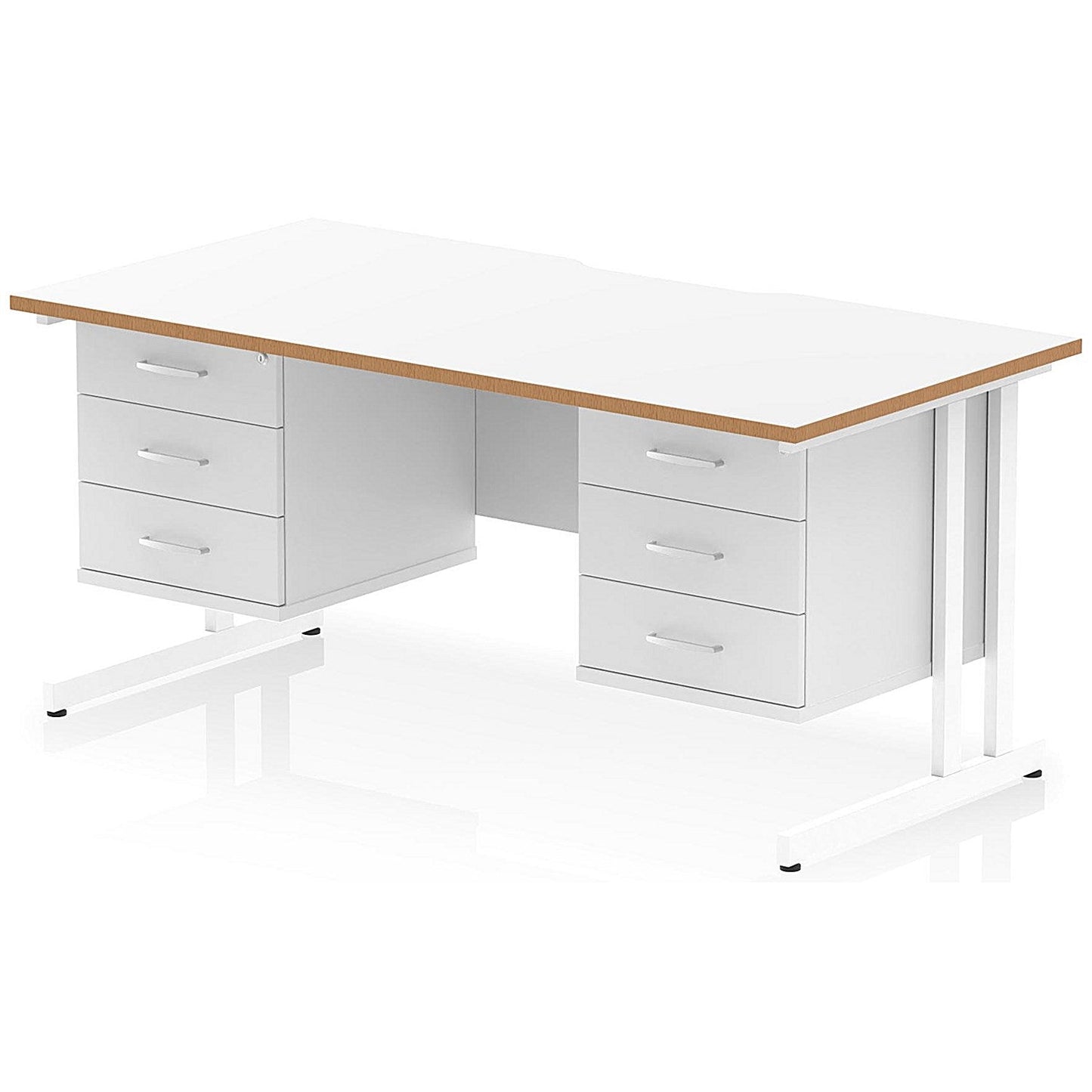 Oslo 1600 Scalloped and Wood Edge Rectangular Desk, Cantilever Legs, White, With 2 x 3 Drawer Fixed Pedestals Easy2Order : OSL0182