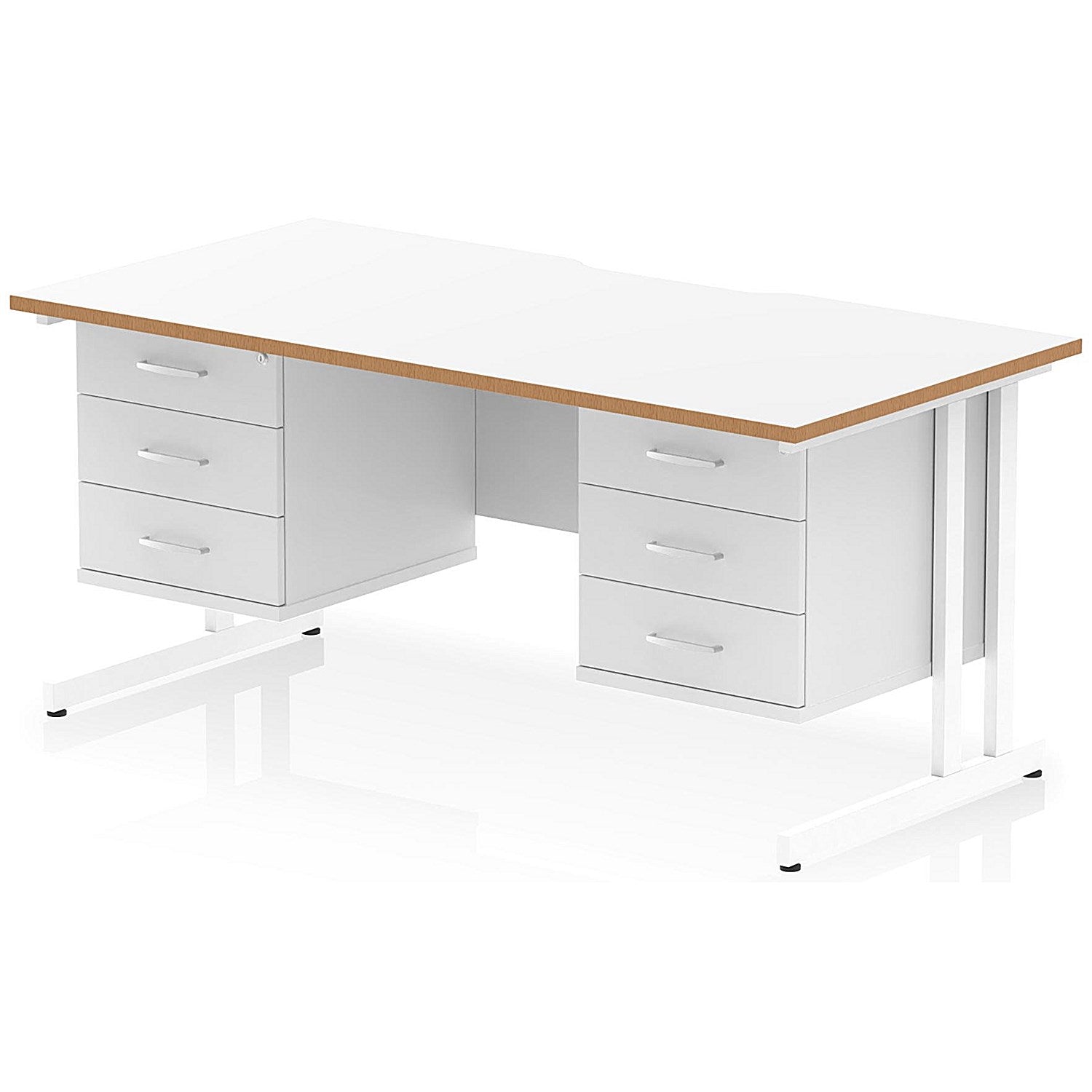 Oslo 1600 Scalloped and Wood Edge Rectangular Desk, Cantilever Legs, White, With 2 x 3 Drawer Fixed Pedestals Easy2Order : OSL0182