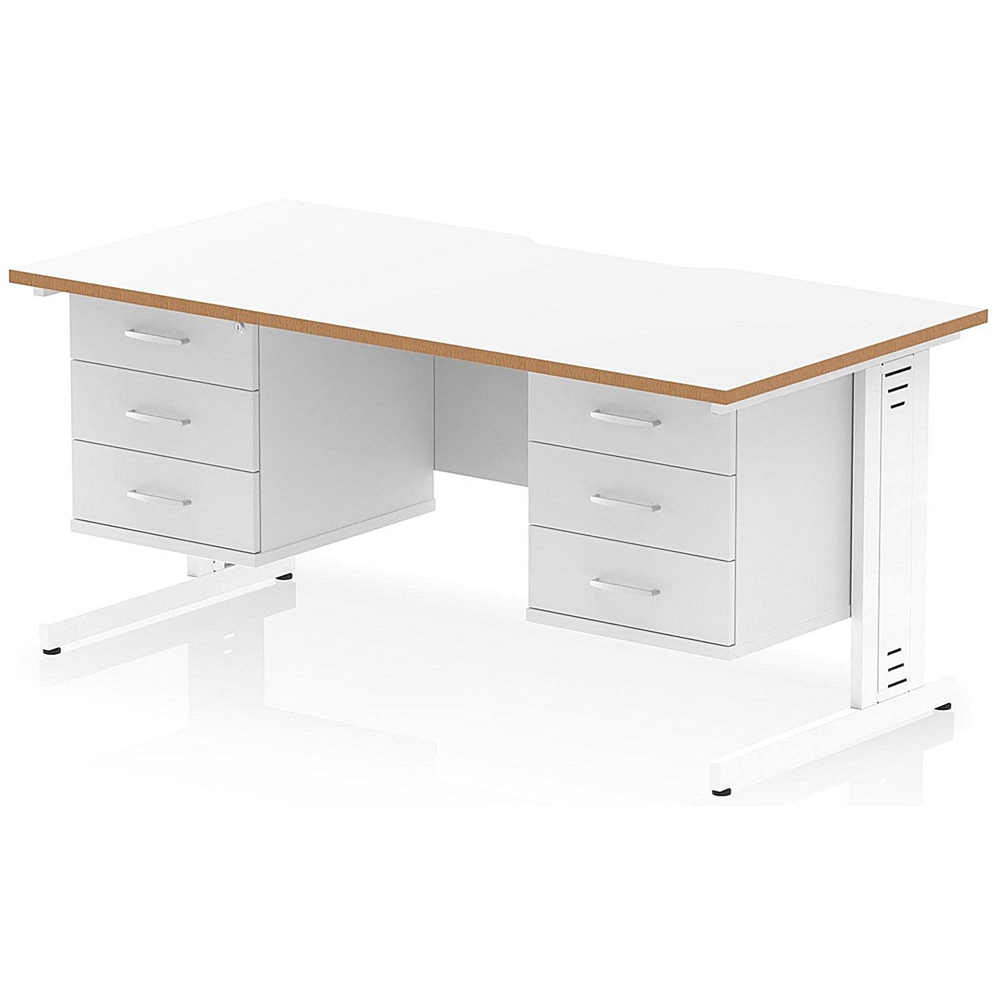 Oslo 1600 Scalloped and Wood Edge Rectangular Desk, Cable Managed Legs, White, With 2 x 3 Drawer Fixed Pedestals Easy2Order : OSL0183