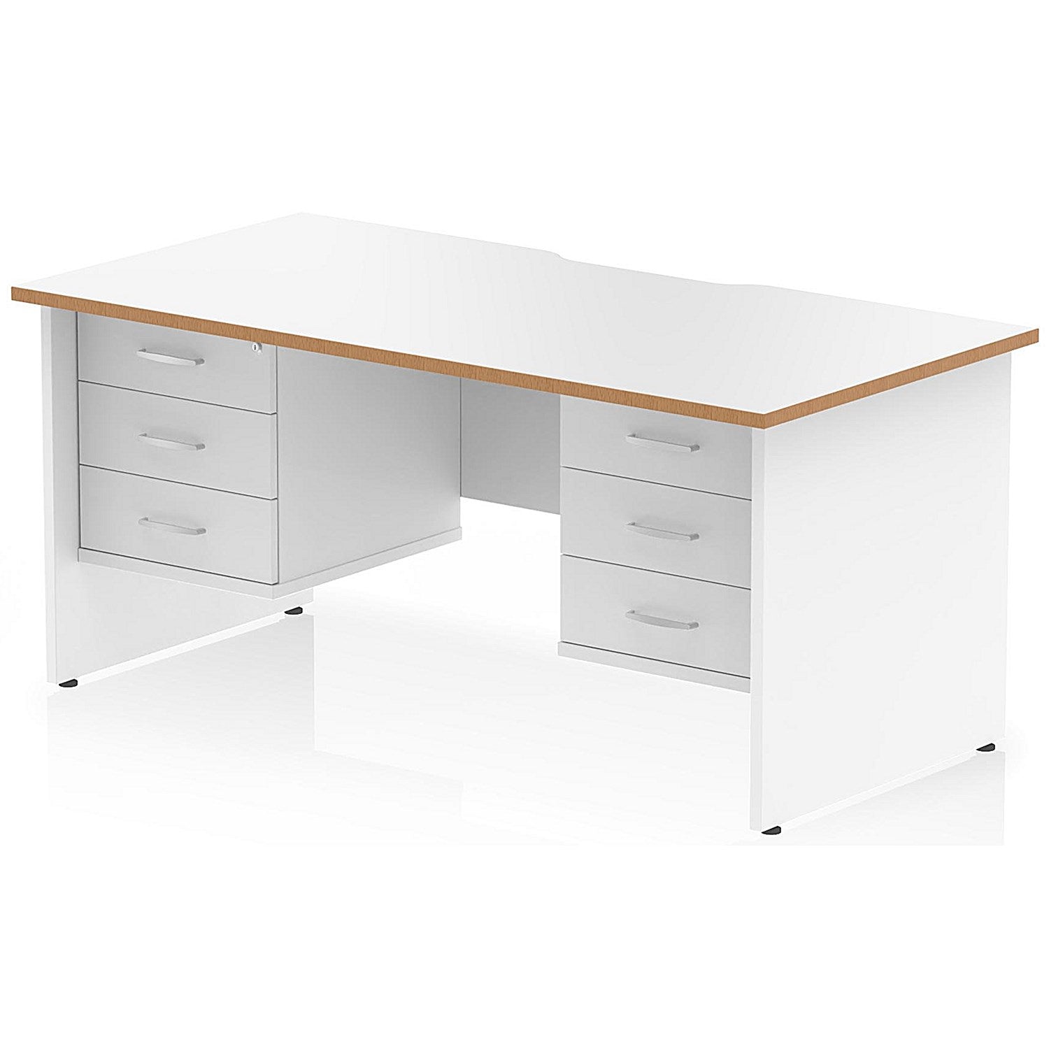 Oslo 1600 Scalloped and Wood Edge Rectangular Desk, Panel End Legs, White, With 2 x 3 Drawer Fixed Pedestals Easy2Order : OSL0184