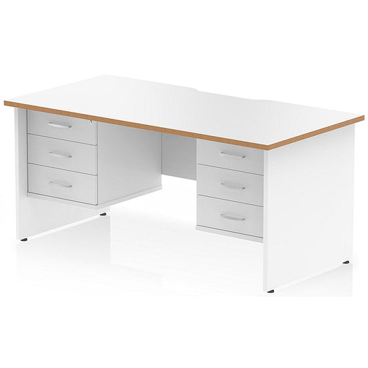 Oslo 1600 Scalloped and Wood Edge Rectangular Desk, Panel End Legs, White, With 2 x 3 Drawer Fixed Pedestals Easy2Order : OSL0184