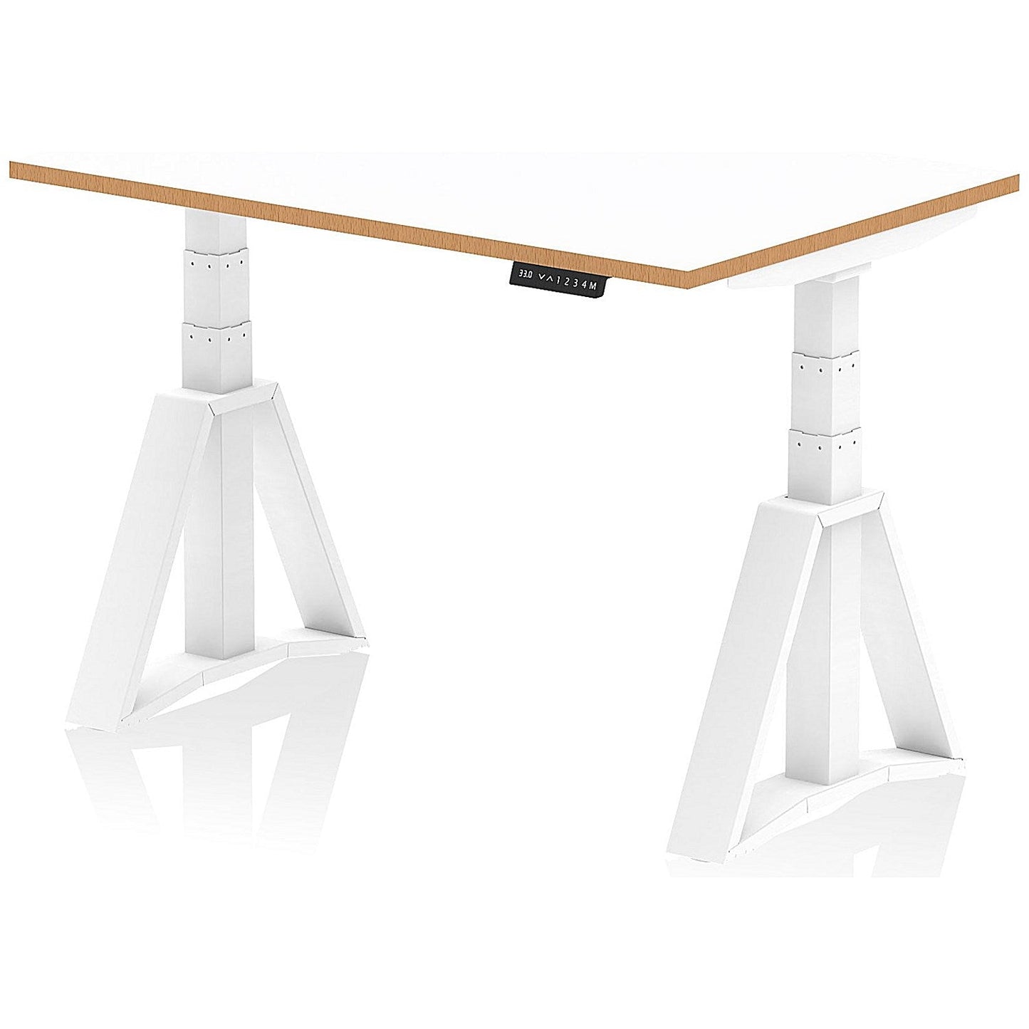 Oslo 1200mm Height Adjustable Desk, Natural Wood Edge, White Frame with Piste Foot, White Easy2Order : OSL0185