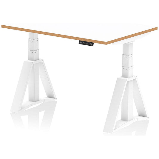 Oslo 1200mm Height Adjustable Desk, Natural Wood Edge, White Frame with Piste Foot, White Easy2Order : OSL0185