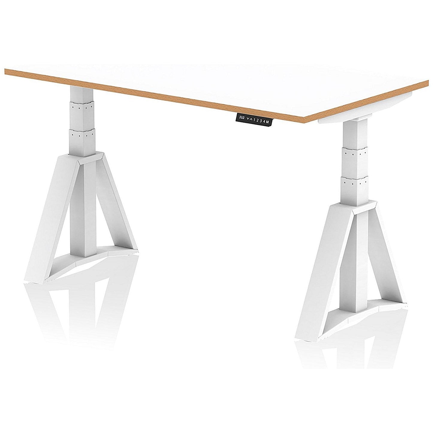 Oslo 1400mm Height Adjustable Desk, Natural Wood Edge, White Frame with Piste Foot, White Easy2Order : OSL0186