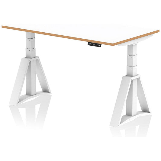 Oslo 1400mm Height Adjustable Desk, Natural Wood Edge, White Frame with Piste Foot, White Easy2Order : OSL0186