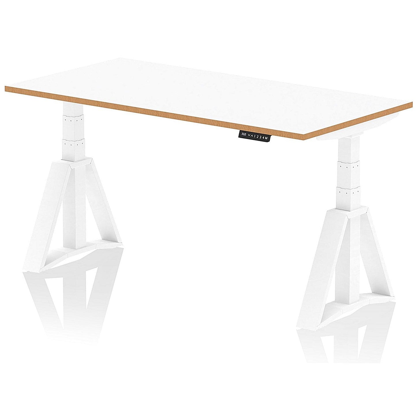 Oslo 1600mm Height Adjustable Desk, Natural Wood Edge, White Frame with Piste Foot, White Easy2Order : OSL0187