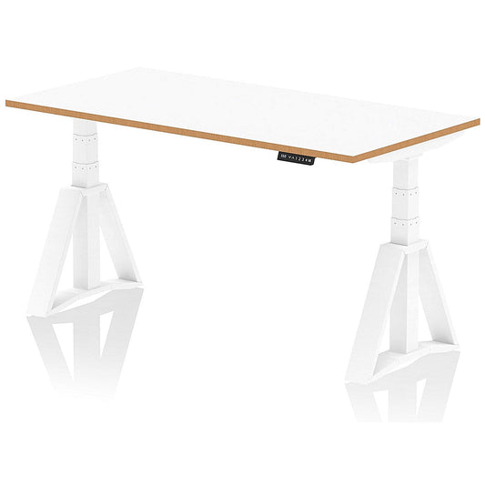 Oslo 1600mm Height Adjustable Desk, Natural Wood Edge, White Frame with Piste Foot, White Easy2Order : OSL0187