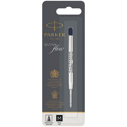 Parker Quink Ballpoint Pen Refill Cartridge, Medium Nib, Black, Pack of 12