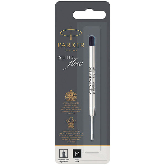 Parker Quink Ballpoint Pen Refill Cartridge, Medium Nib, Black, Pack of 12