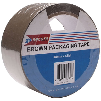 Go Secure Packaging Tape, 50mmx66m, Brown, Pack of 6