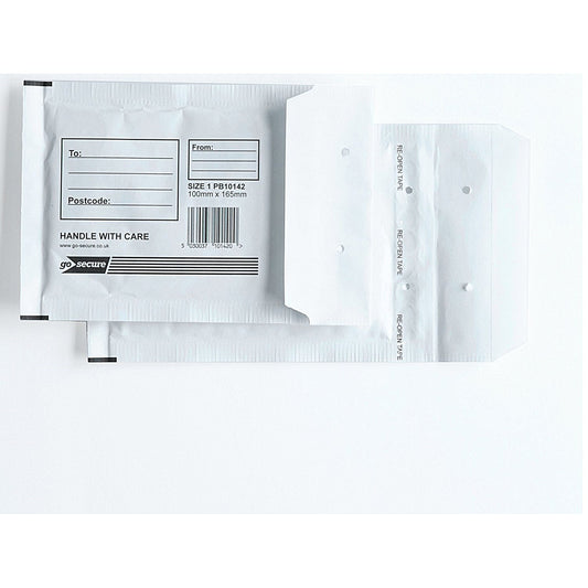 GoSecure Bubble Envelopes, Size 1: 100x165mm, White, Pack of 10 Easy2Order : PB10142