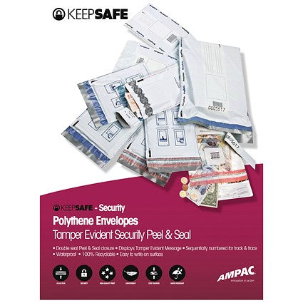 Keepsafe Tamper Evident Envelopes, C5, Peel & Seal, White, Pack of 20