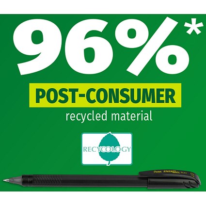 Pentel EnerGel Capstyle Eco Rollerball, 0.7mm, Black, Pack of 12