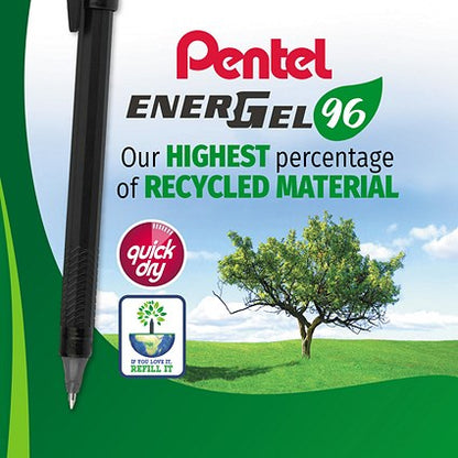 Pentel EnerGel Capstyle Eco Rollerball, 0.7mm, Black, Pack of 12