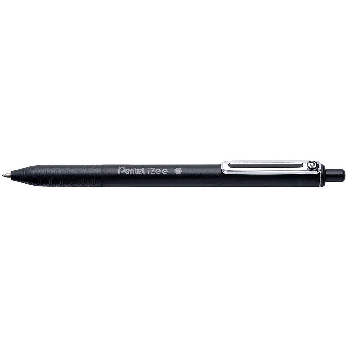 Pentel iZee Retractable Ballpoint Pen, 1.0mm, Black, Pack of 12