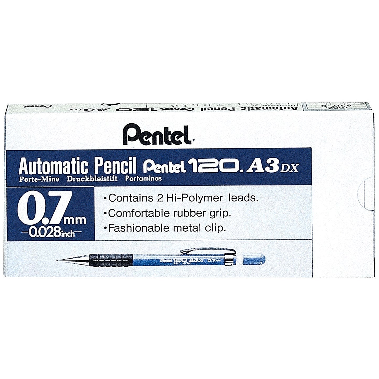 Pentel A317 Automatic Pencil with Rubber Grip and 2 x HB 0.7mm Lead, Blue Barrel, Pack of 12 Easy2Order : PE04800