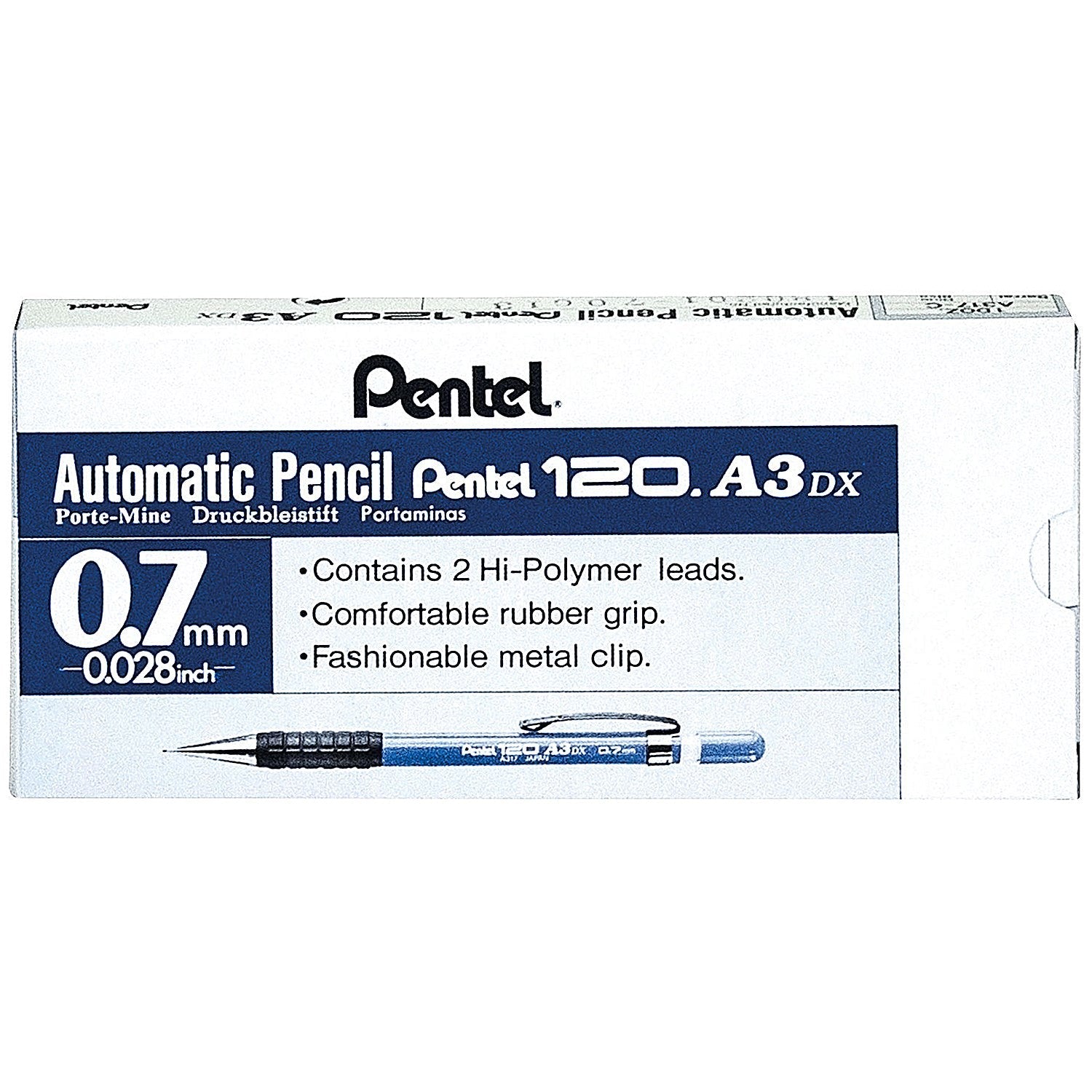 Pentel A317 Automatic Pencil with Rubber Grip and 2 x HB 0.7mm Lead, Blue Barrel, Pack of 12 Easy2Order : PE04800