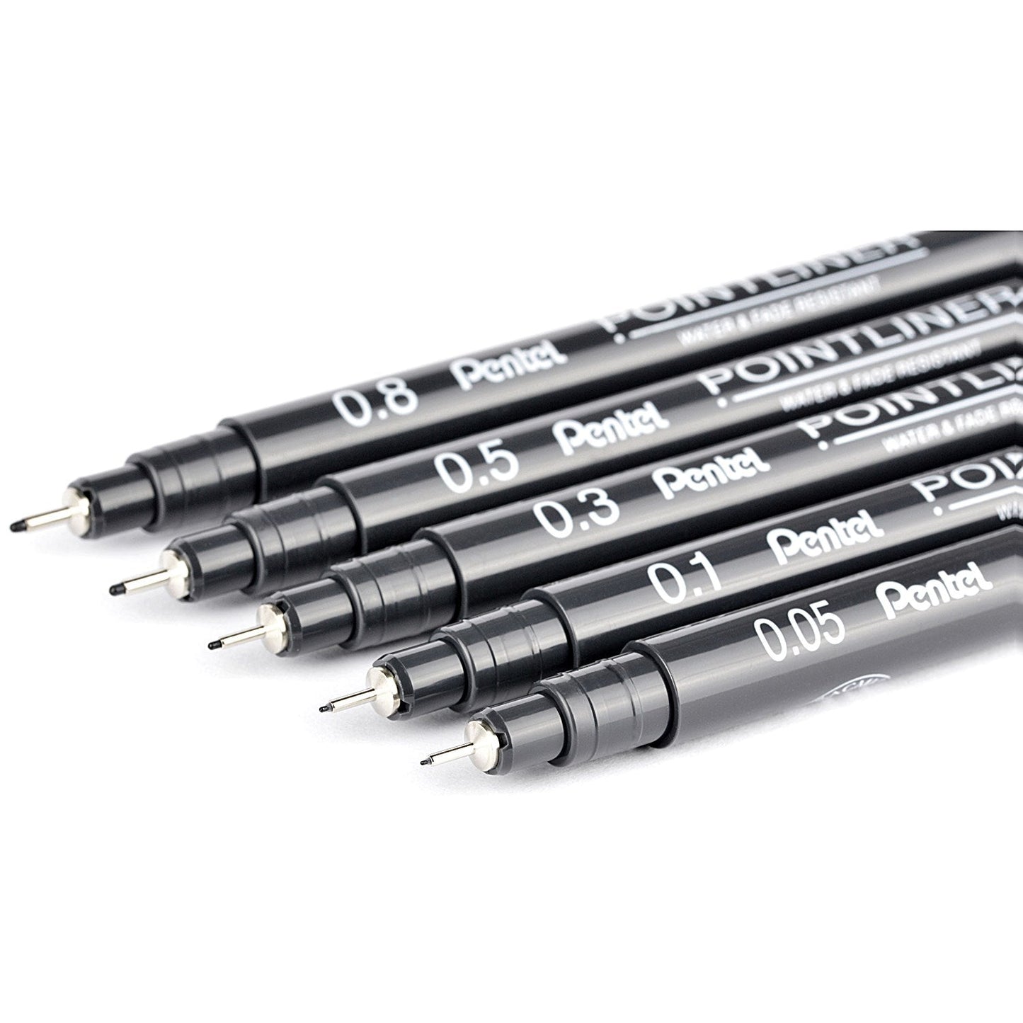 Pentel Pointliner Pigment Pen, Assorted Sizes, Black, Pack of 5