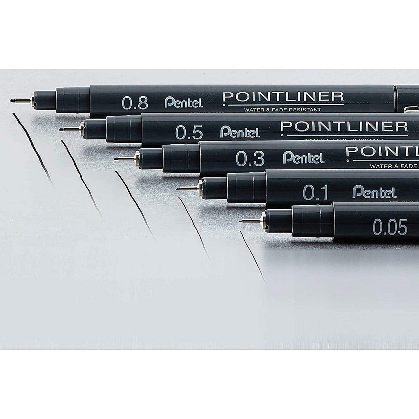 Pentel Pointliner Pigment Pen, Assorted Sizes, Black, Pack of 5