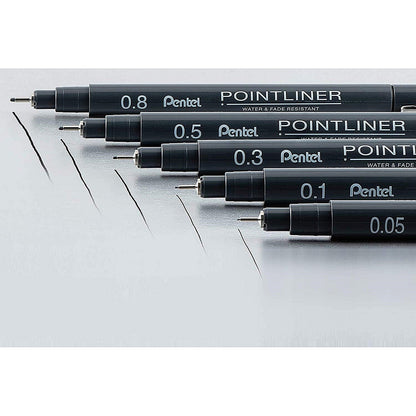 Pentel Pointliner Pigment Pen, Assorted Sizes, Black, Pack of 5