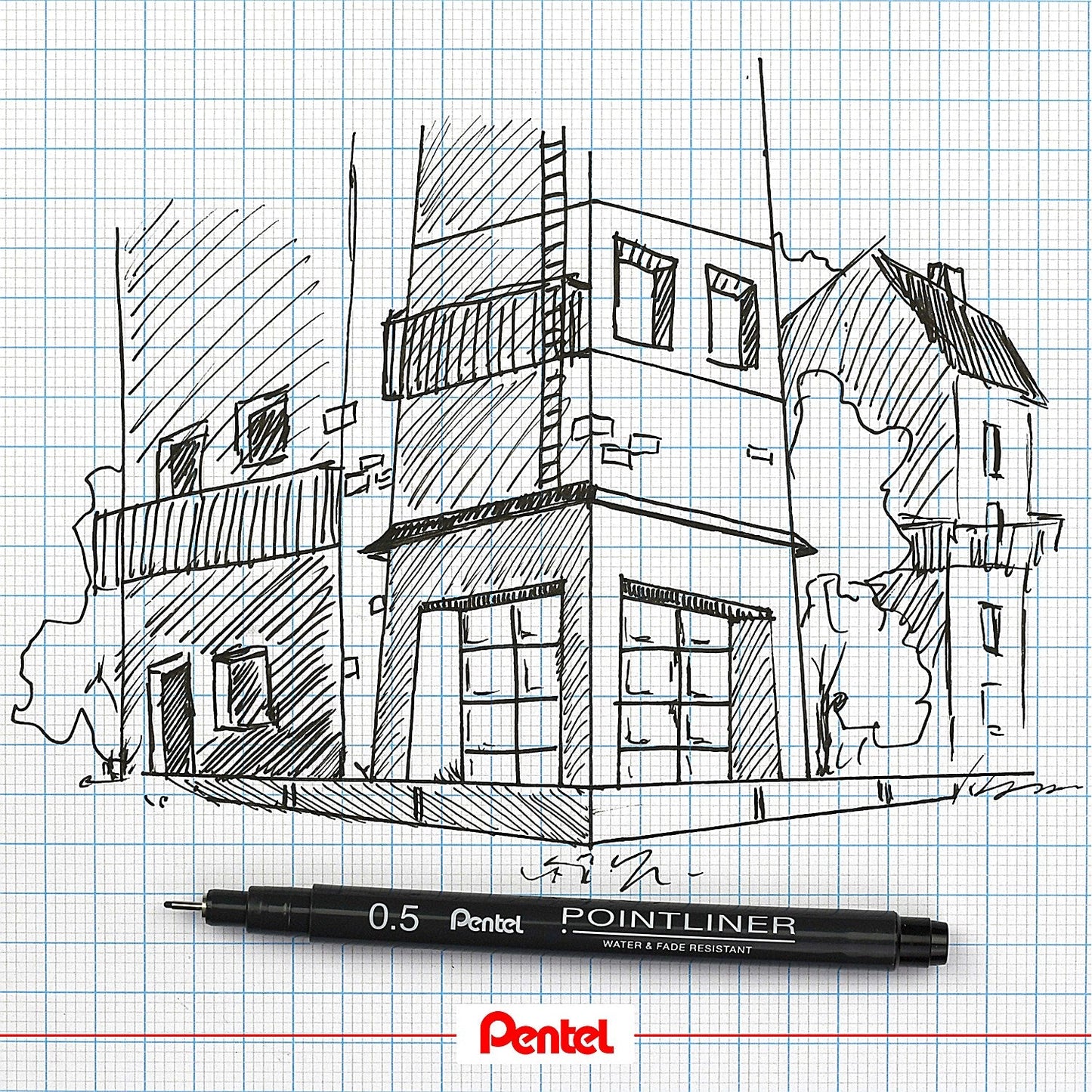 Pentel Pointliner Pigment Pen, Assorted Sizes, Black, Pack of 5 Easy2Order : PE05516