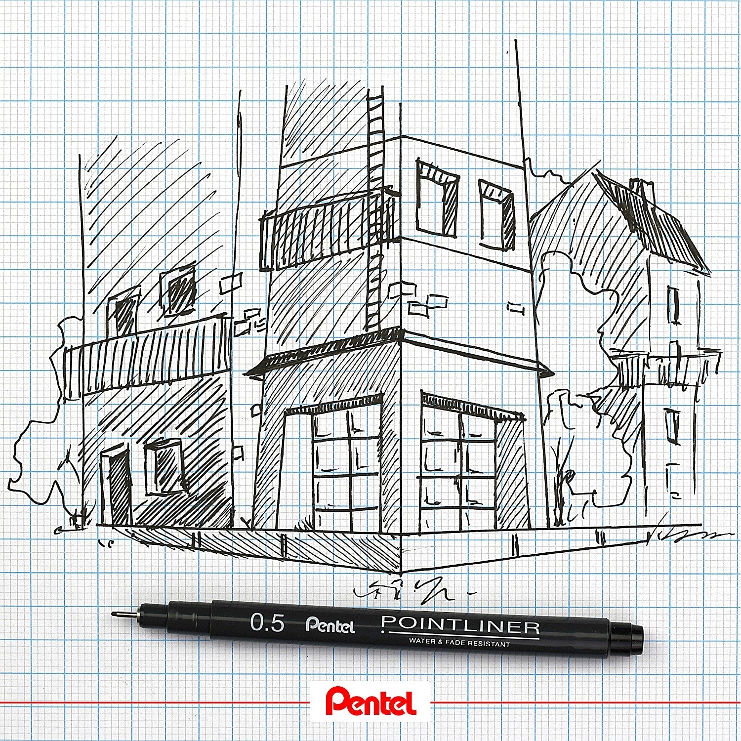 Pentel Pointliner Pigment Pen, Assorted Sizes, Black, Pack of 5 Easy2Order : PE05516