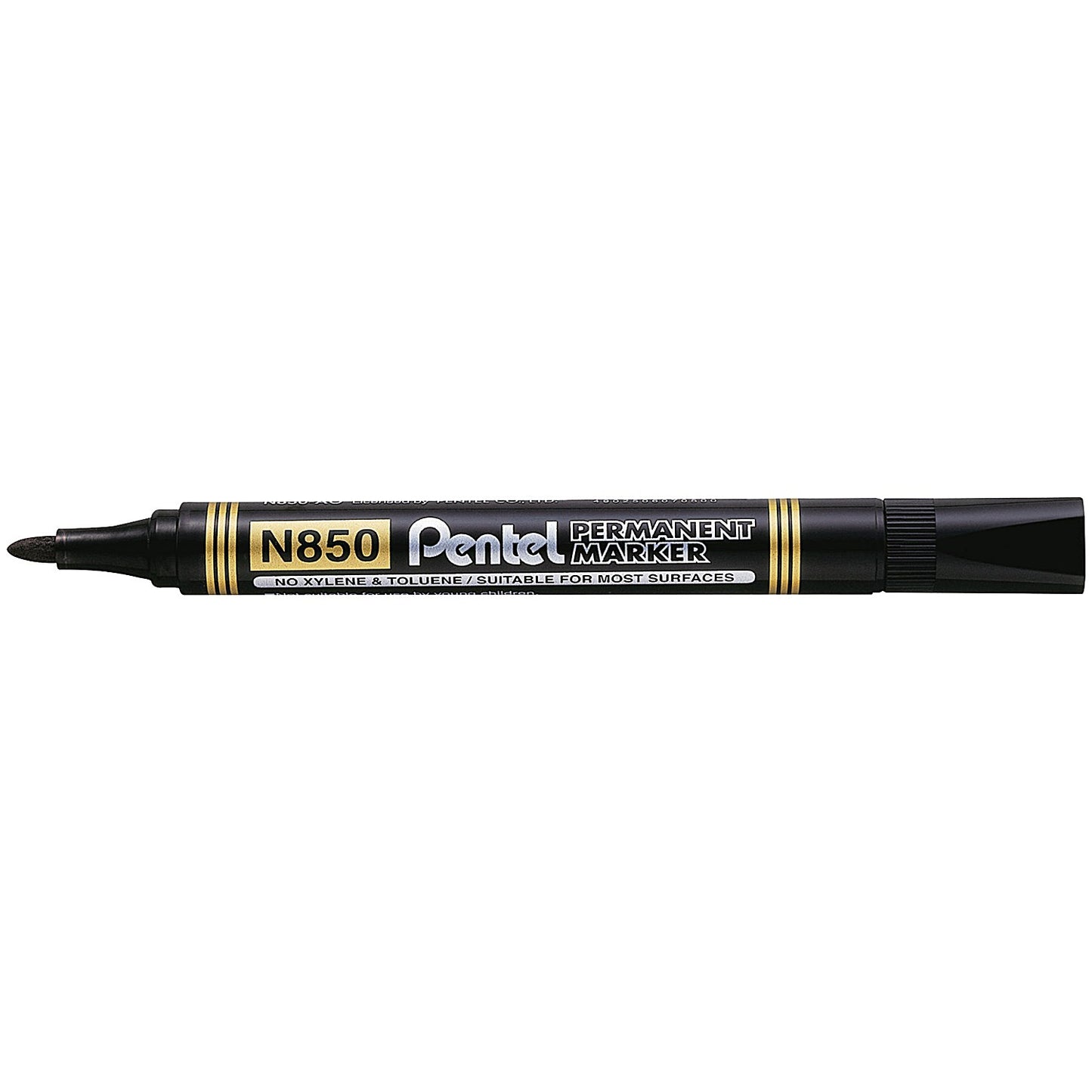 Pentel N850 Permanent Marker, Bullet Tip, Black, Pack of 12