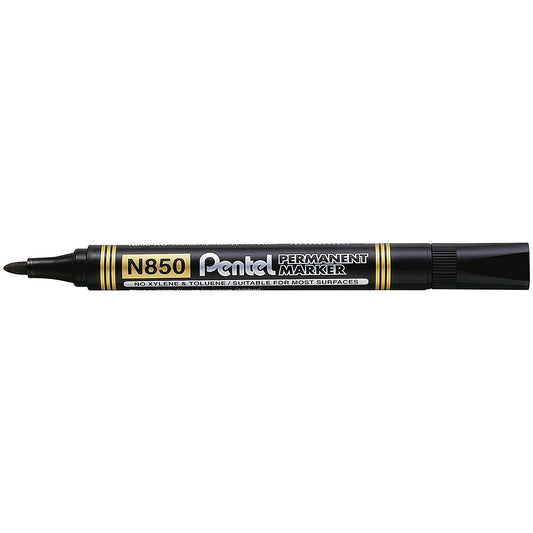 Pentel N850 Permanent Marker, Bullet Tip, Black, Pack of 12