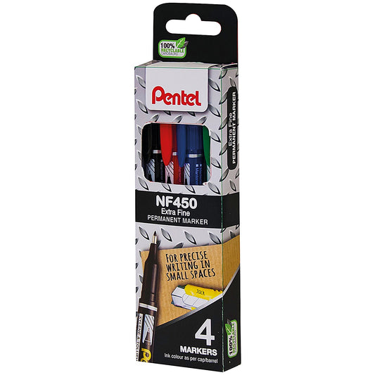 Pentel Permanent Marker Fine Assorted (Pack of 4)