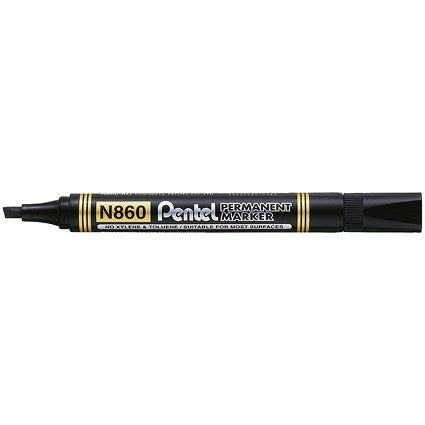 Pentel N860 Permanent Marker, Chisel Tip, Black, Pack of 5