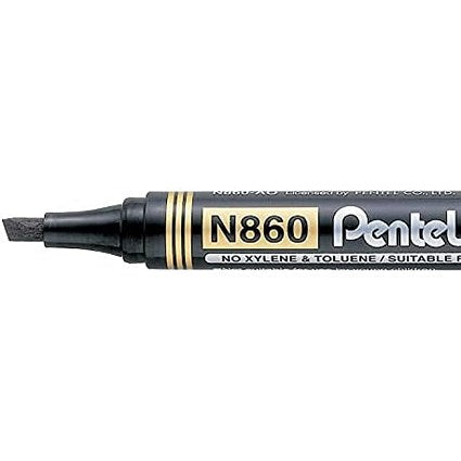 Pentel N860 Permanent Marker, Chisel Tip, Black, Pack of 5