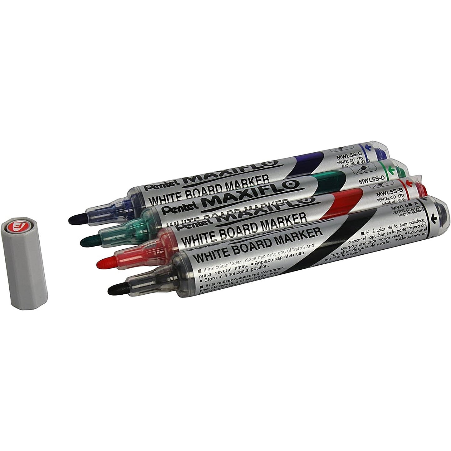 Pentel Maxiflo Whiteboard Marker, Fine, Assorted, Pack of 4
