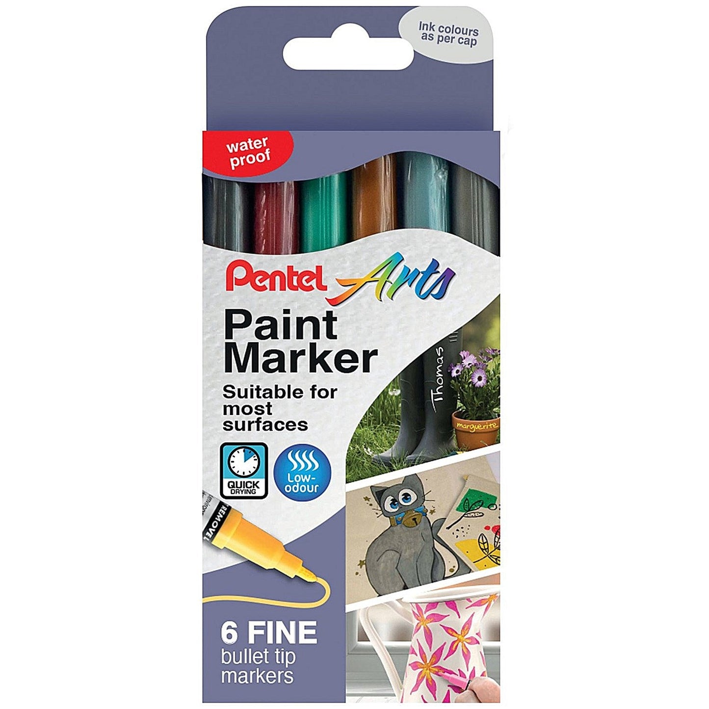 Pentel Paint Marker, Fine Bullet Tip, Assorted Metallic, Pack of 6