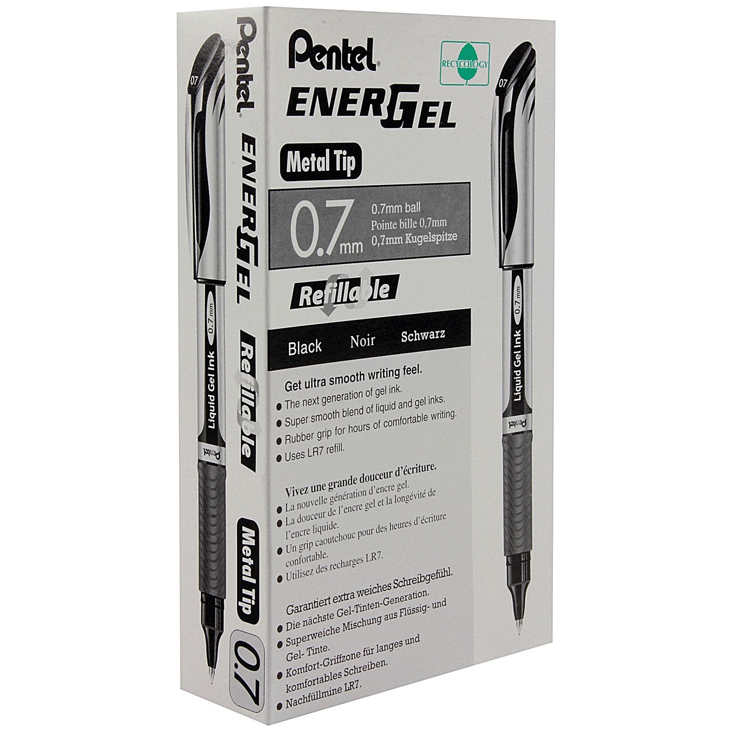 Pentel EnerGel Xm Rollerball Pen Medium Black (Pack of 12)