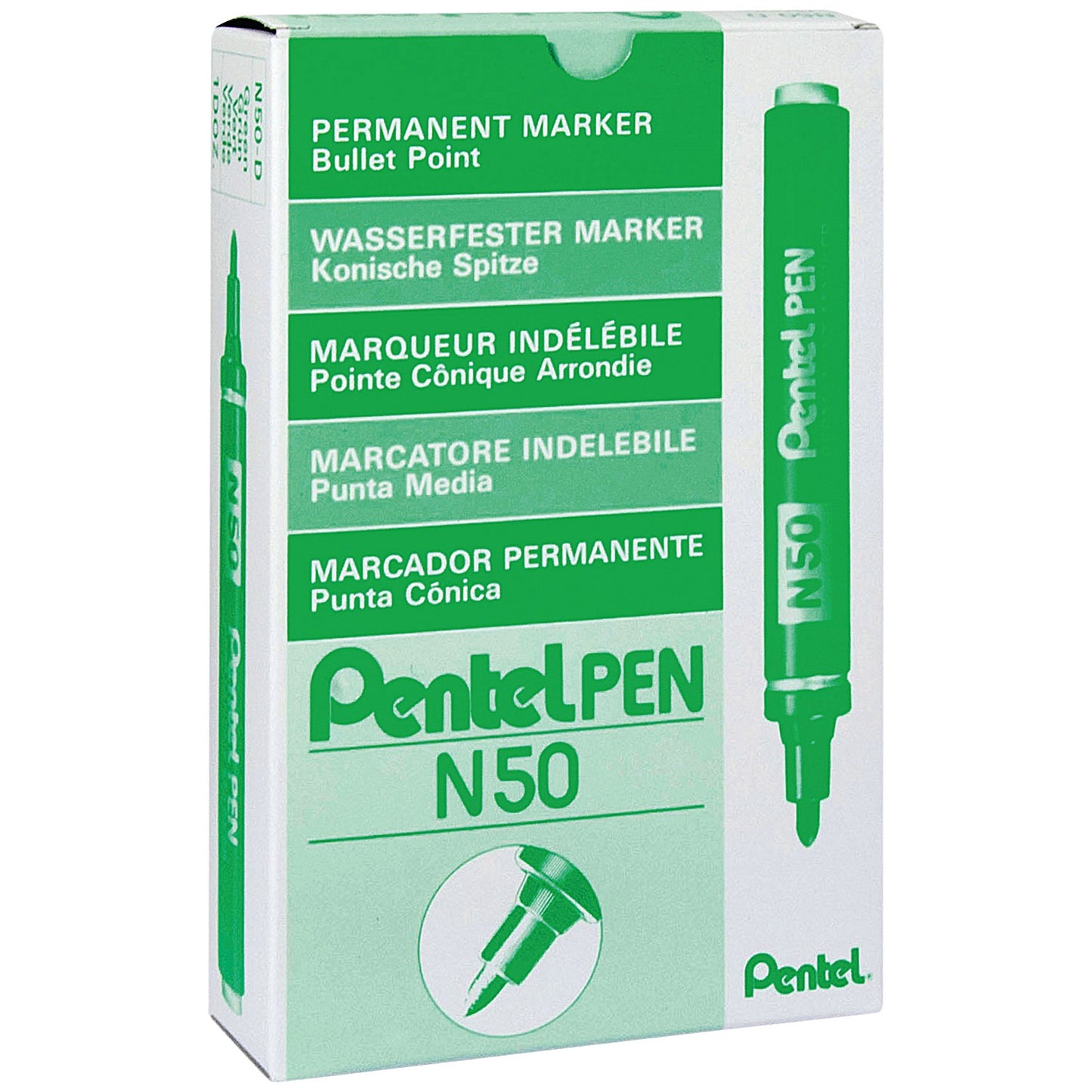 Pentel N50 Permanent Green Marker Bullet Tip (Pack of 12)