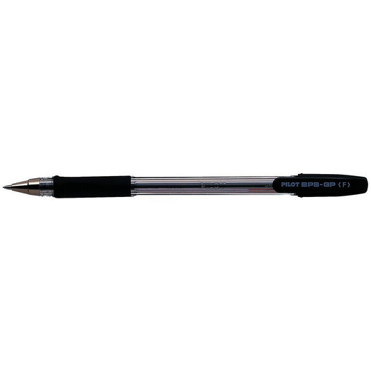 Pilot BPS GP Ball Pen, Rubberised Grip, Fine, Black, Pack of 12