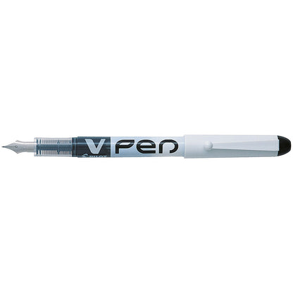 Pilot V Disposable Fountain Pen, White Barrel with Iridium Nib, Black, Pack of 12